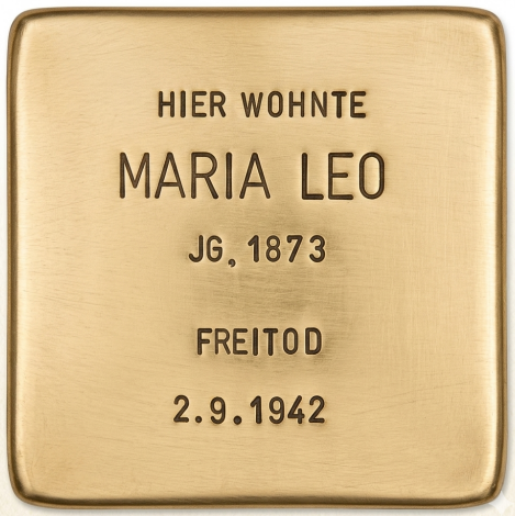 Brass Stolperstein cobblestone for Maria Leo at Pallasstraße 12, Berlin-Schöneberg, with the inscription HIER WOHNTE MARIA LEO JG. 1873 FREITOD 2.9.1942